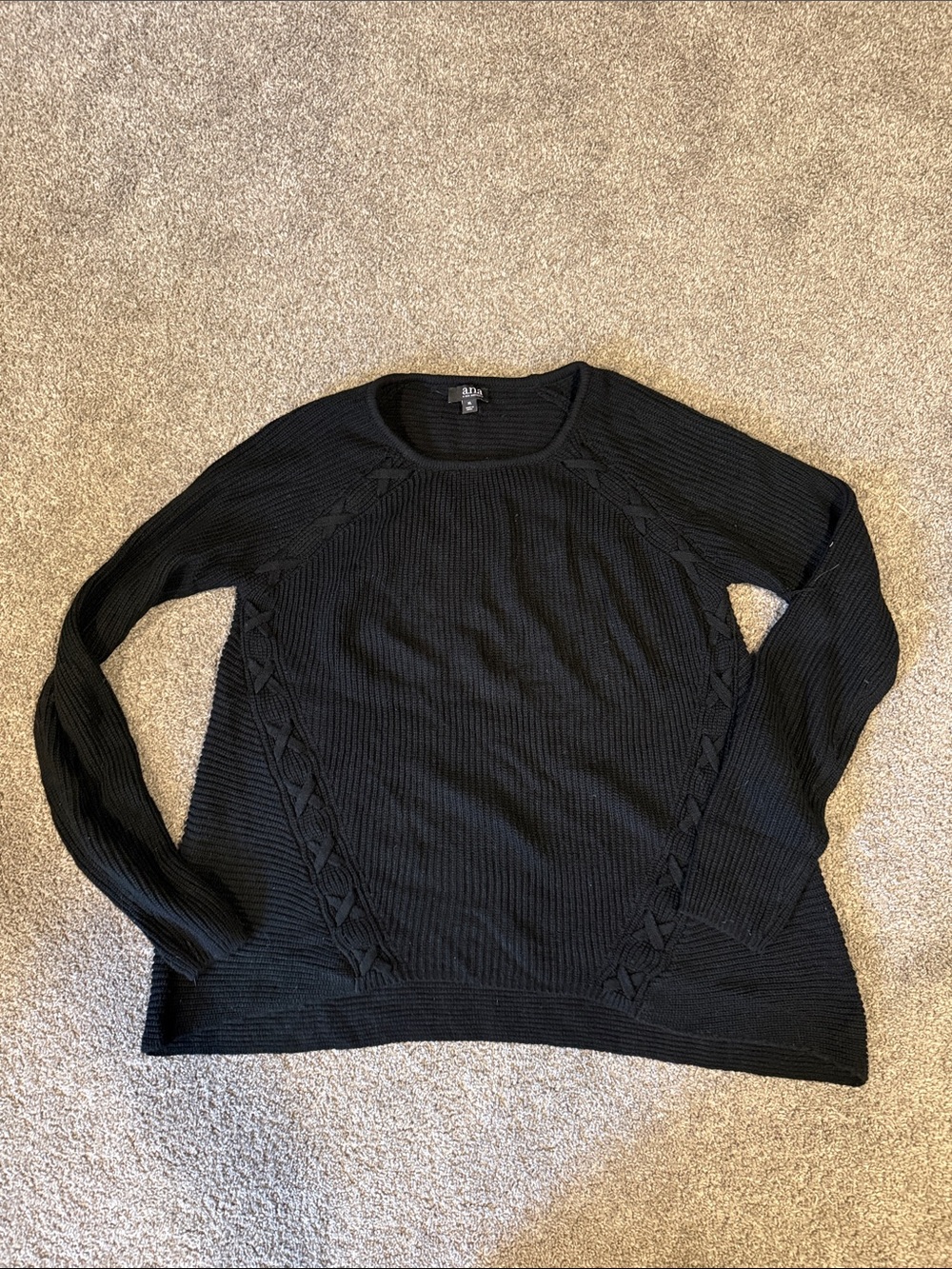 a.n.a Black Knit Crewneck Sweater with Side Cable Detail